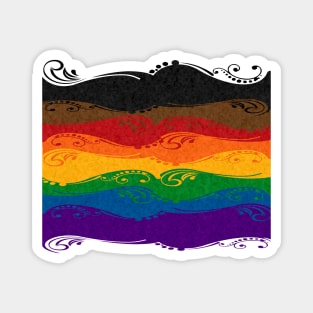 Fancy Swooped and Swirled Inclusive Rainbow Pride Flag Background Magnet