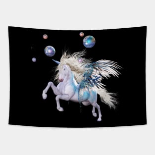 Wonderful unicorn in a fantasy winter landscape Tapestry