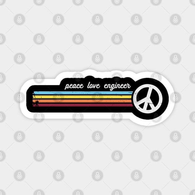 Retro Stripes Peace Love Engineer Magnet by Jitterfly