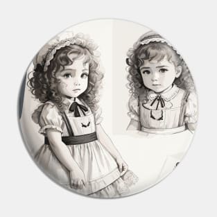 Pencil drawing. Portrait of a charming little girl Pin