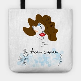 portrait of woman with brown wavy hair Tote