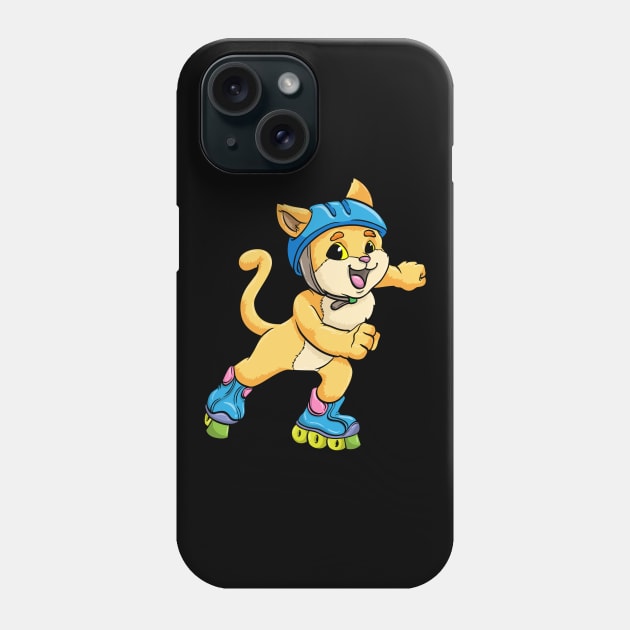 Cat as Inline skater with Inline skates and Helmet Phone Case by Markus Schnabel