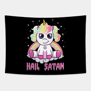 Cute Hail Satan Unicorn Rainbow Funny Satanic Pun Tapestry