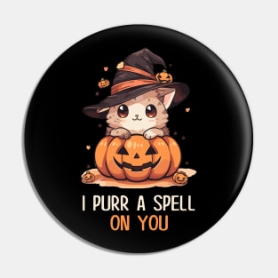 Funny Cat Pun Witch Spell Graphic Men Kids Women Halloween Pin