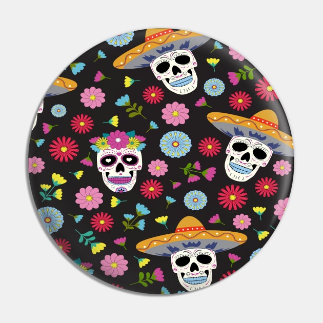 Mexican Sugar Skull Pin by DragonTees