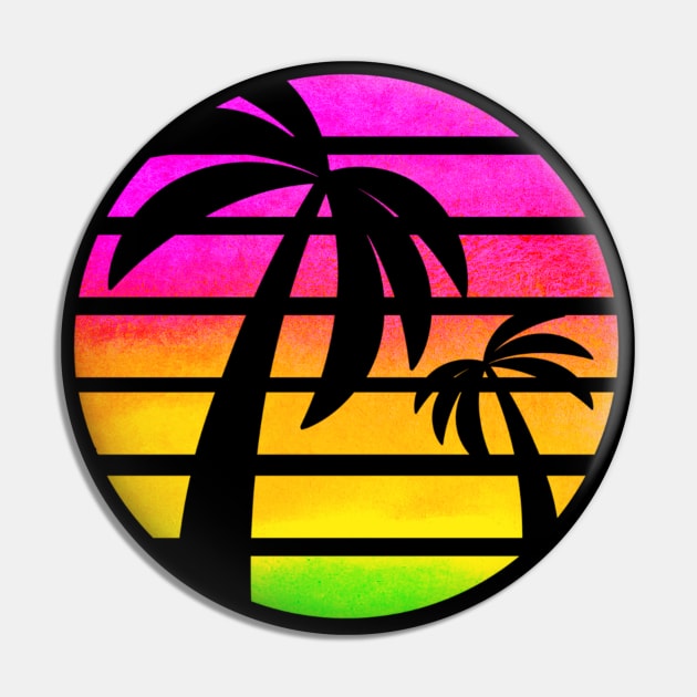 Palm Trees: Retro Vintage Sunset, Pink Rainbow, Watercolors, Neon Colors Pin by ThePinkPrincessShop