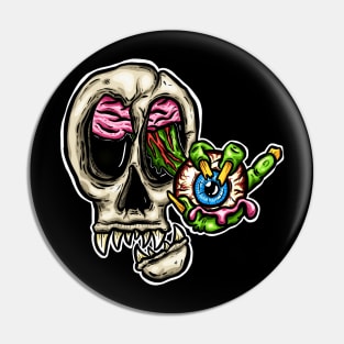 Skull Eyeball and Zombie Fingers Cartoon Logo Sticker Mascot Pin