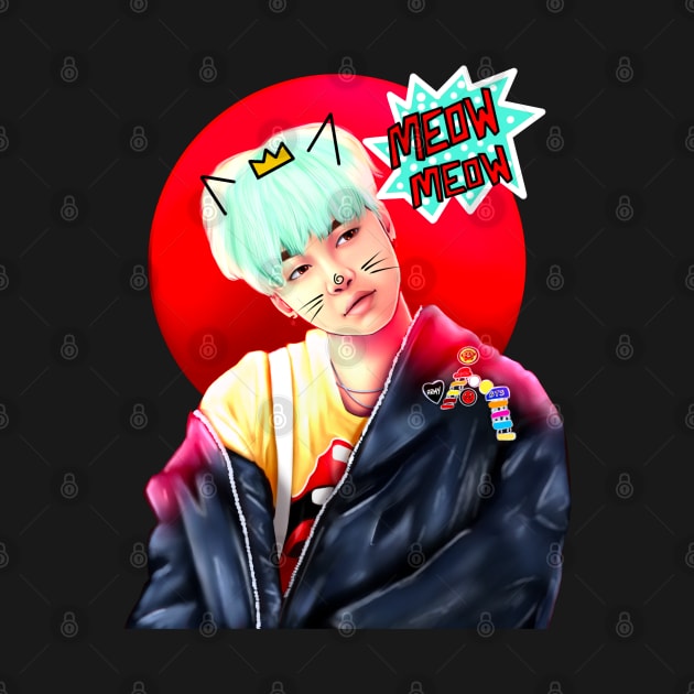 Yoongi, version 2 of 2, bts, agust d, kitty cat, meow meow, by KAM KOLE