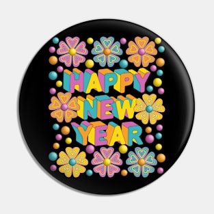 Happy New Year Floral Art Pin