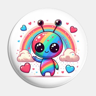 Cute colorful alien with love hearts Pin