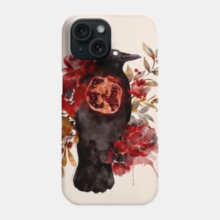 Autumn Oracle Crow Pomegranate Watercolor Phone Case