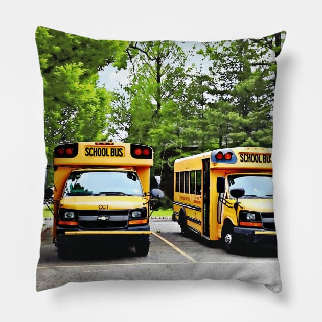 Teachers - Two Yellow School Buses Pillow by SusanSavad