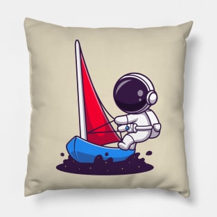 Cute Astronaut Riding Water Bike Jet Ski In Space Cartoon Pillow