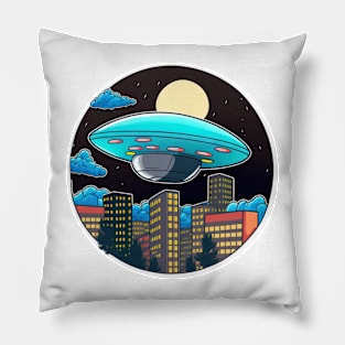 In the dark night ufo's is flying over the city Pillow