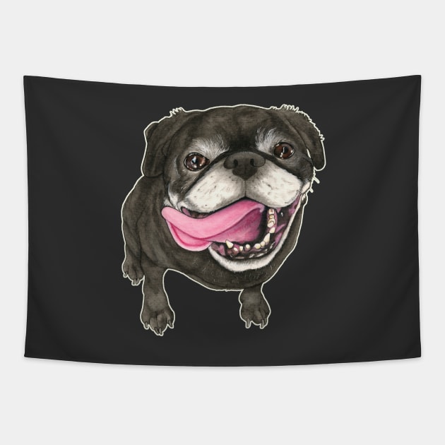 Dog Black Pug Tapestry by PaperTigress