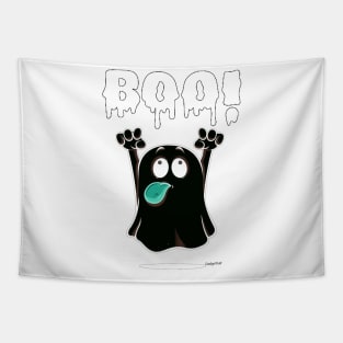 Adorable Ghost with a Playful 'BOO': Halloween Cuteness Unleashed! Tapestry