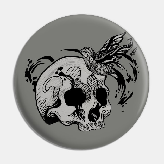 Skull and Hummingbird Pin by Artsy Rew