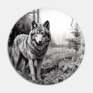 Wolf Animal Predator Wild Nature Ink Sketch Style Pin