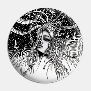 Beautiful young woman drawing Pin