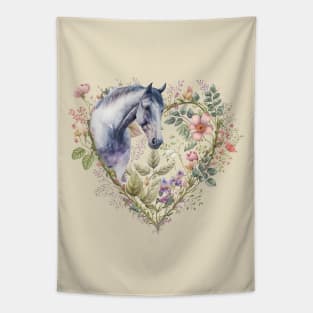 Floral Heart with Grey Horse Tapestry