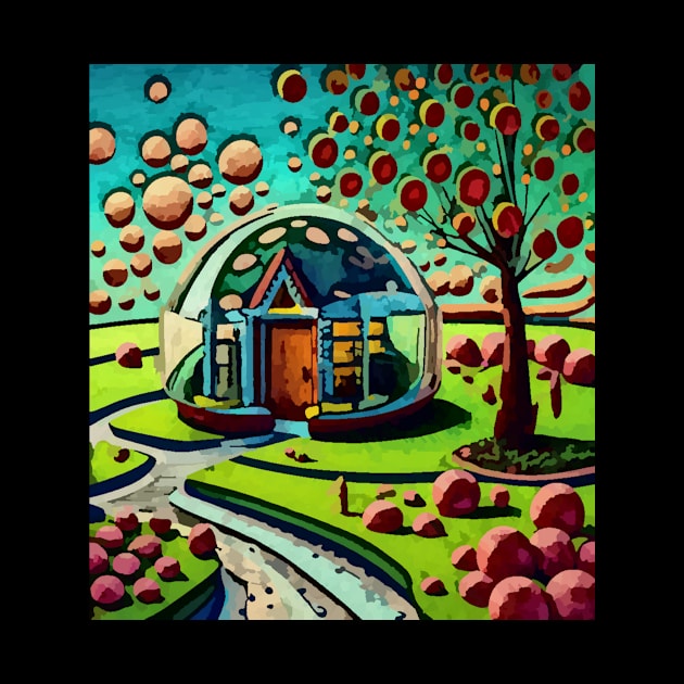 watercolor mushroom house land of fruits by Catbrat