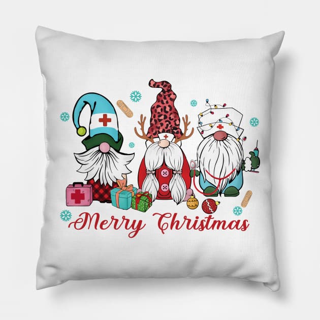 Nurse Gnomes Merry Christmas Pillow by art4everyone