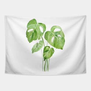 green monstera leaf watercolor Tapestry