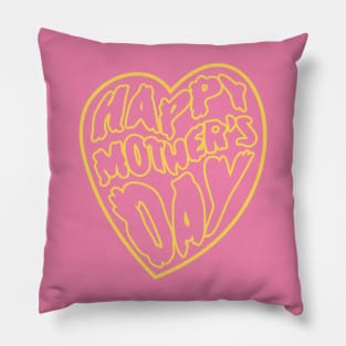 Happy Mother's Day Heart #6 Yellow Pink. Psychedelic Rock Art Nouveau Retrowave Pillow