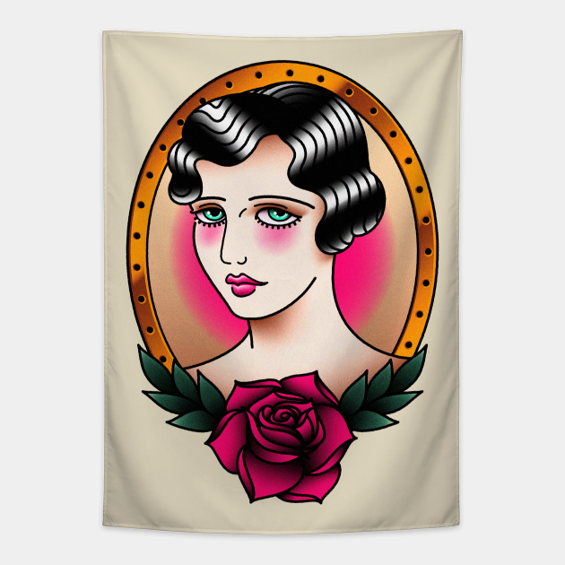 American Traditional Flapper Portrait - Tattoo - Tapestry | TeePublic American Traditional Flapper Portrait - Tattoo - Tapestry | TeePublic