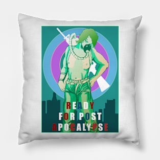 colorful girl post apocalypse Pillow