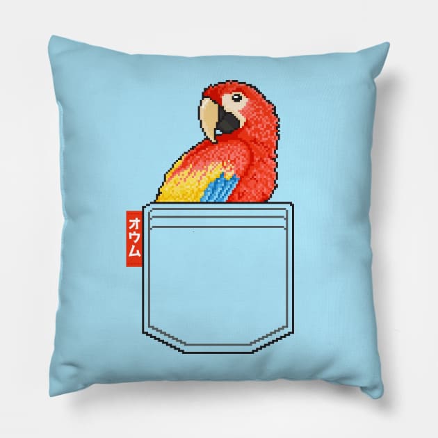 Cute Pocket Bird Pixel Parrot Pillow by TeeTowArt