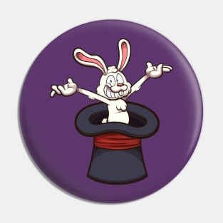 Happy White Bunny In Magician Hat Pin