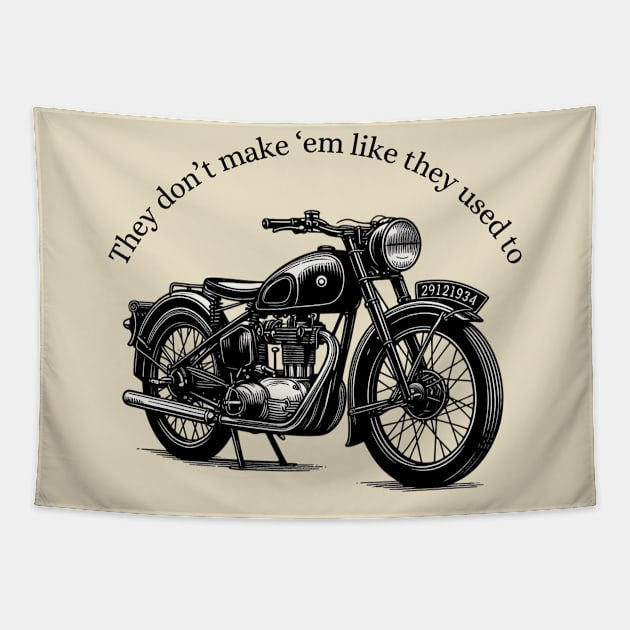 Vintage Motorcycle They Don't Make 'Em Like They Used To Black Work Ink Minimalist Tapestry by BlackWork