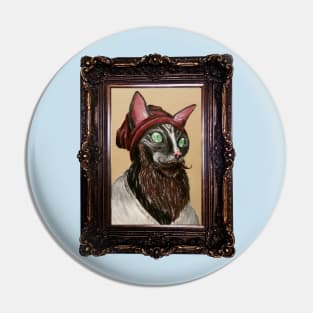 Hipster Cat with Beanie in Ornate Frame Pin