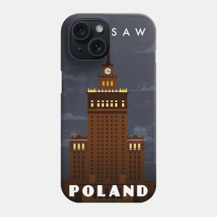 Warsaw, Poland. Retro travel poster Phone Case