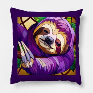 Purple Sloth in Stained Glass Pillow