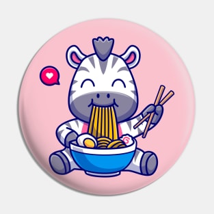 Cute Zebra Eating Ramen Bowl With Chopstick Cartoon Pin