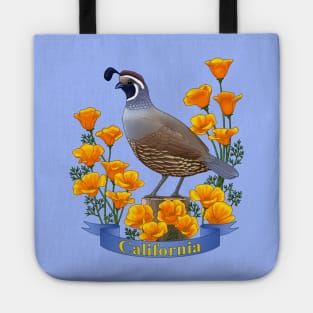 California State Bird Quail and Poppy Flower Tote