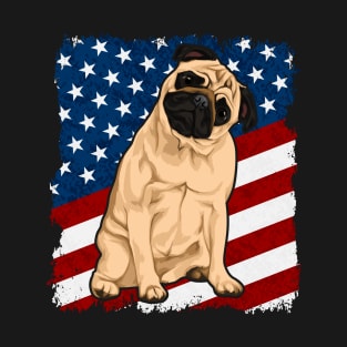 Cute Pug Dog American Flag T-Shirt