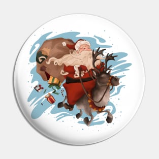 Christmas Santa on a reindeer with presents. Pin