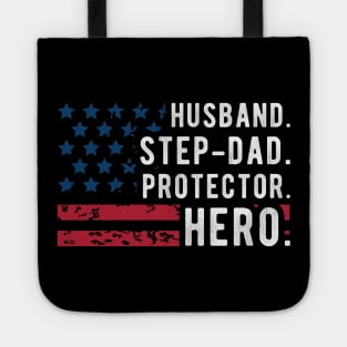 Mens Husband Step Dad Protector Hero Fathers Day American Flag Tote