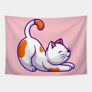 Cute Cat Stretching Cartoon Tapestry