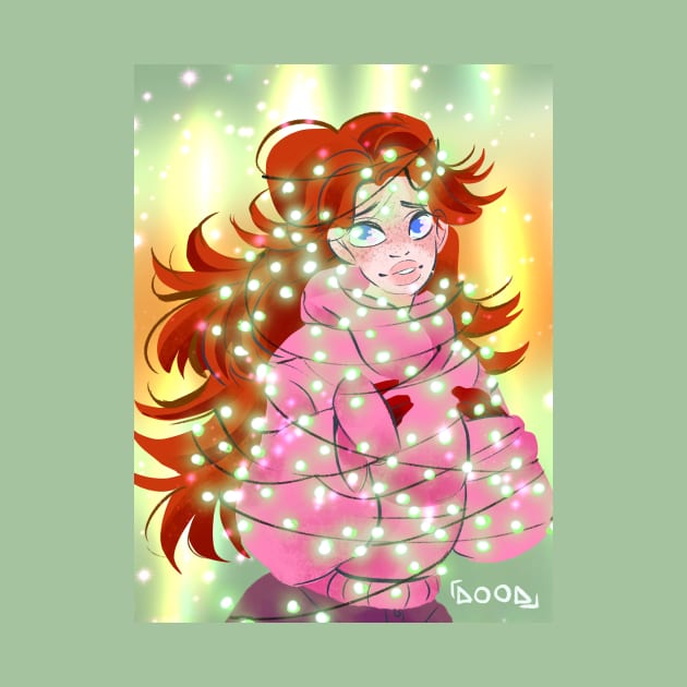 Redhead Caught in Christmas Lights by Doodletoopia