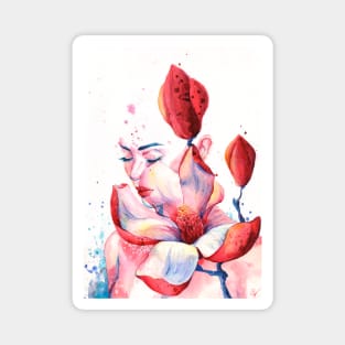 Magnolia - Watercolor Floral Girl Painting Magnet