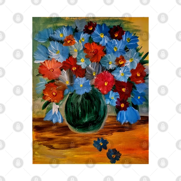 Some abstract carnations in blue and orange flowers by kkartwork