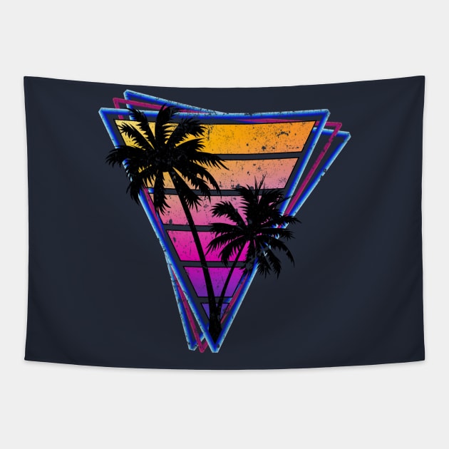 Distressed Triangle Synthwave Silhouette Design Tapestry by Brobocop