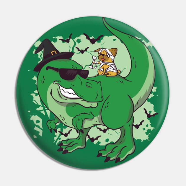 T-Rex and Pug, Trick or Treat Best Friends Pin by SLAG_Creative