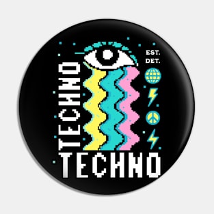 TECHNO  - 8 bit Rainbow Tears (white/blue/yellow) Pin