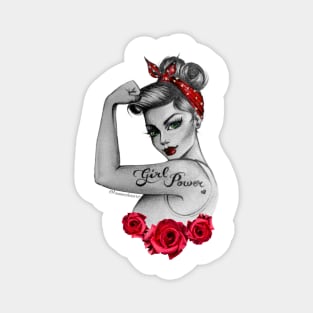 Girl Power von Anne Cha Modern Rosie the Riveter Red Roses Magnet