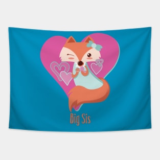 Kids Big Sis Older sister Little Girl Fox T Shirt Tapestry